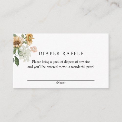 Sunflower Diaper Raffle insert card