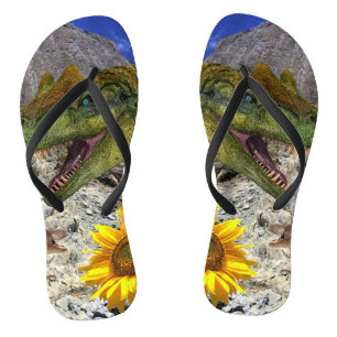 Sunflower Dinosaur Floral Flip Flops
