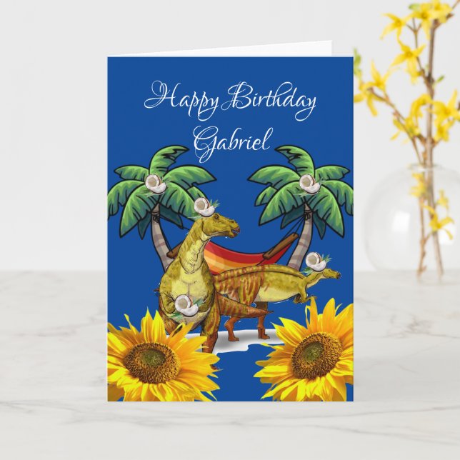 Sunflower Dinosaur Floral Folded Greeting Card (Yellow Flower)