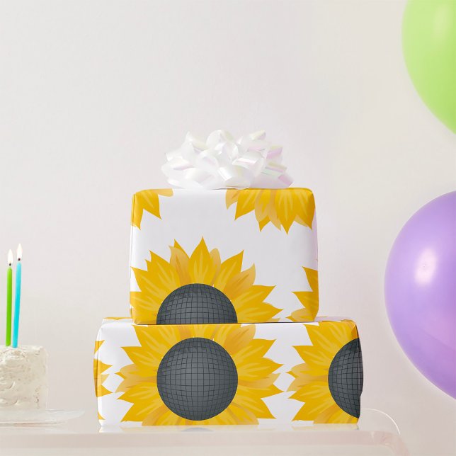 Sunflower Disco Ball Retro Party Vibe  Wrapping Paper (Creator Uploaded)