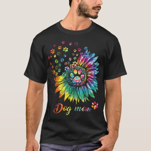 Sunflower Dog Mom Tie Dye Dog Lover Funny T_Shirt