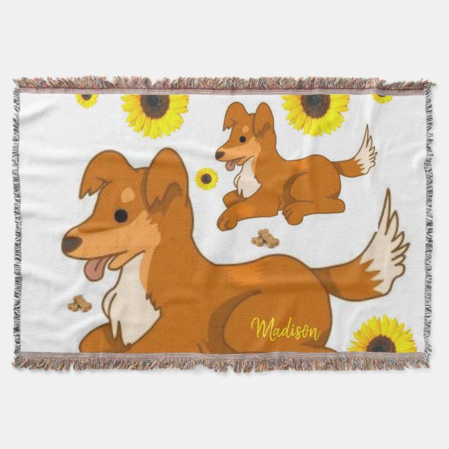 Sunflower Dog Throw Blanket (Front)