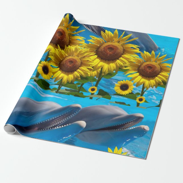 Sunflower Dolphin Matte Wrapping Paper (Unrolled)