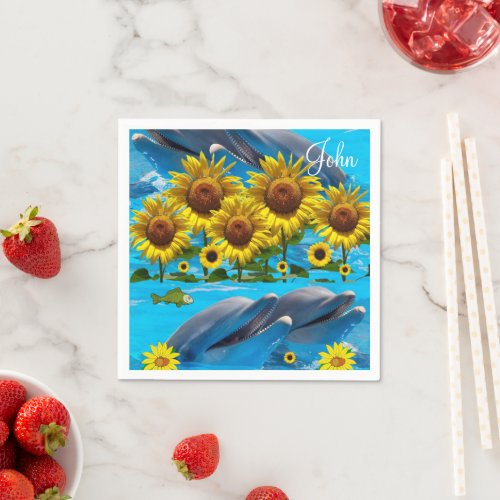 Sunflower Dolphin Paper Napkins