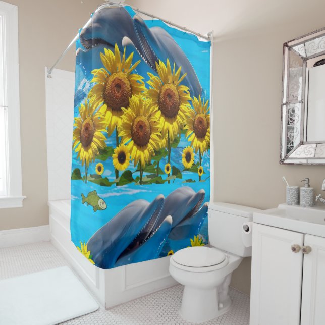 Sunflower Dolphin Shower Curtain (In Situ)