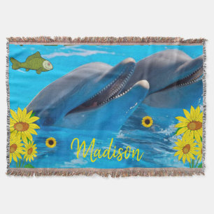 Sunflower Dolphin Throw Blanket