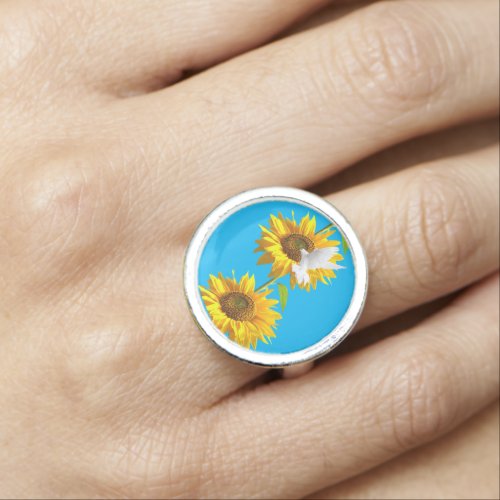 Sunflower Dove Floral Photo Ring