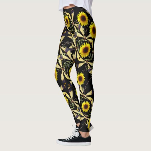 Sunflower Dragenfly  Leggings