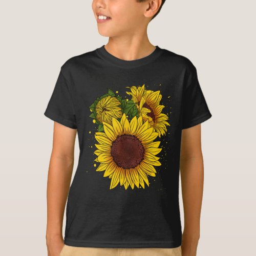 Sunflower Drawing Cute Flower Gardening T_Shirt