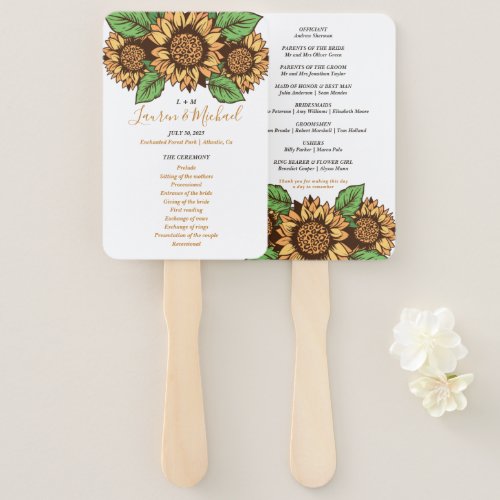 Sunflower Drawing Spring Floral Wedding Hand Fan