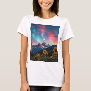 Sunflower Dreams Beneath the Aurora Moon T-Shirt