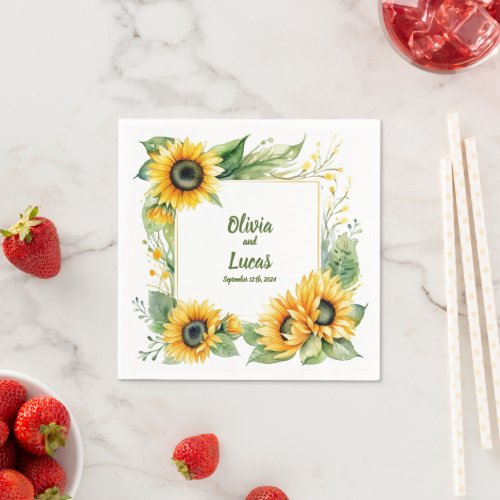 Sunflower Dreams Personalized Wedding Napkins