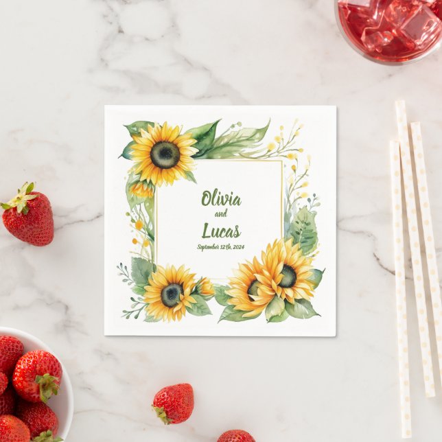 Sunflower Dreams: Personalized Wedding Napkins (Insitu)