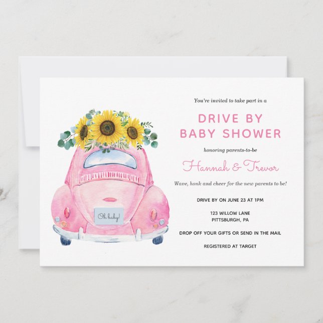 Sunflower Drive By Baby Girl Shower Invitation (Front)