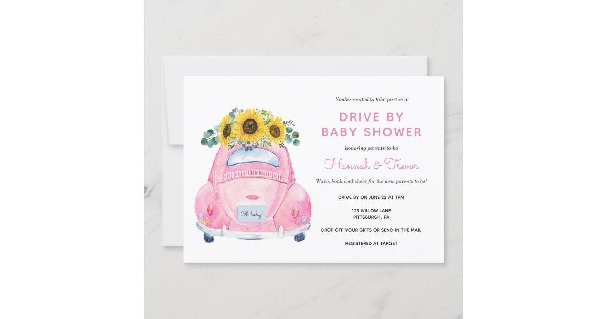 Sunflower Drive By Baby Girl Shower Invitation Zazzle