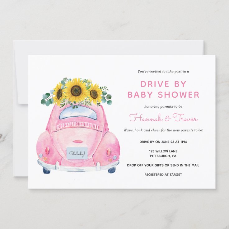 Sunflower Drive By Baby Girl Shower Invitation Zazzle