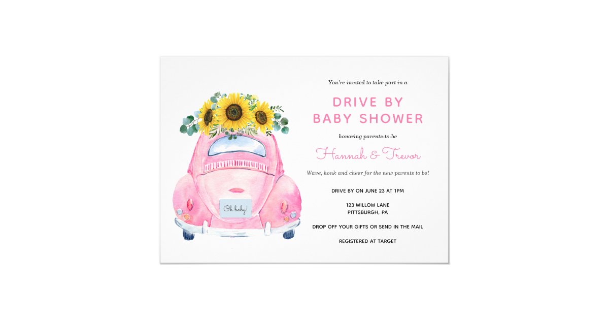 Sunflower Drive By Baby Girl Shower Invitation