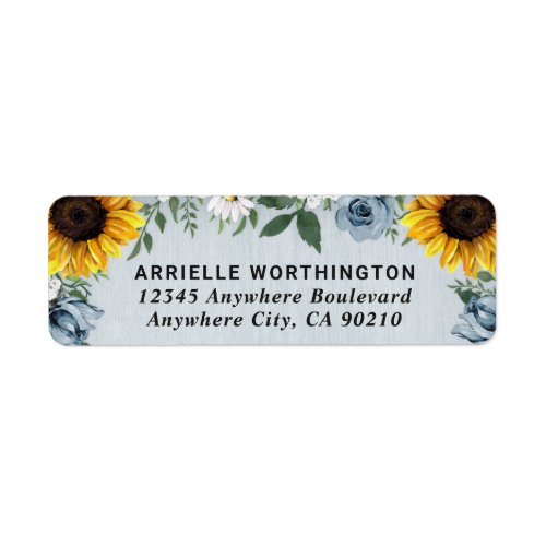 Sunflower Dusty Blue Country Rustic Roses Wedding Label