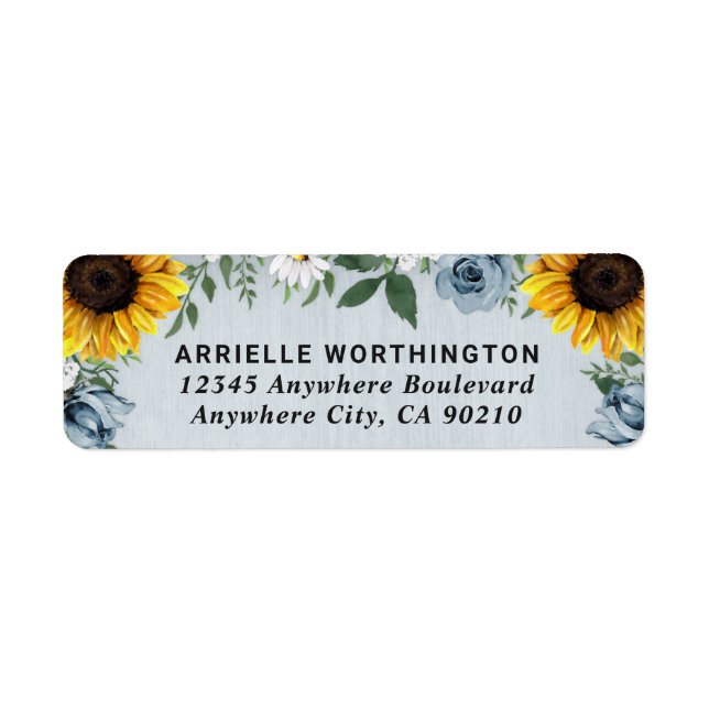 Sunflower Dusty Blue Country Rustic Roses Wedding Label (Front)