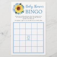 Sunflower Dusty Blue Floral Baby Shower Bingo Game