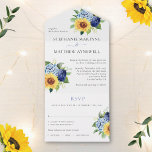 Sunflower Dusty Blue Floral Botanical Wedding All In One Invitation at Zazzle