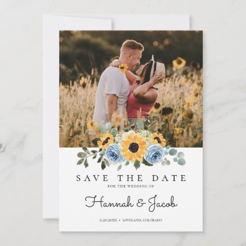 Sunflower Dusty Blue Floral Save The Date