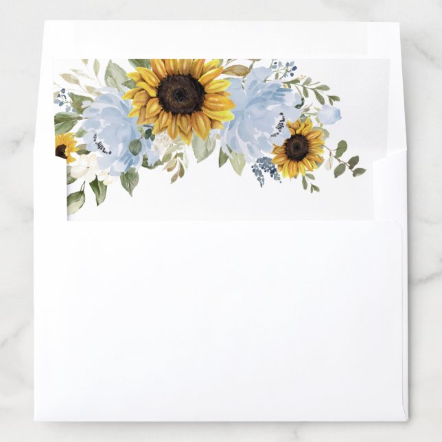 Sunflower Dusty Blue Floral Wedding Envelope Liner (In Envelope)