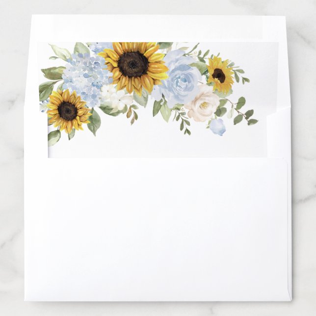 Sunflower Dusty Blue Floral Wedding Envelope Liner (In Envelope)