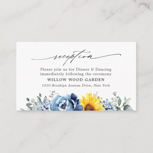 Sunflower Dusty Blue Floral Wedding Reception Enclosure Card