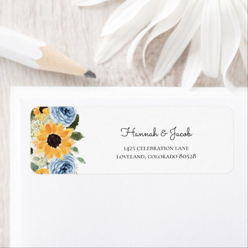 Sunflower Dusty Blue Floral Wedding Return Address Label