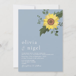 Sunflower Dusty Blue Modern Wedding Invitation