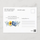 Sunflower Dusty Blue Peony Calendar Save the Date  Postcard (Back)