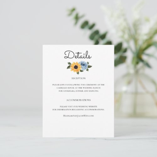 Sunflower Dusty Blue Rustic Wedding Enclosure Card