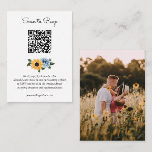 Sunflower Dusty Blue Rustic Wedding QR Code RSVP Enclosure Card
