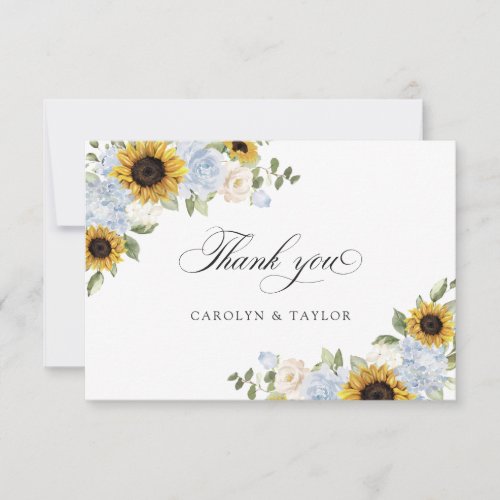 Sunflower Dusty Blue Rustic Wedding Thank You Card