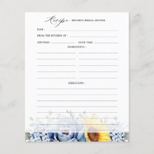 Sunflower Dusty Blue Slate Bridal Shower Recipe