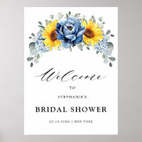 Sunflower Dusty Blue Slate Bridal Shower Welcome  