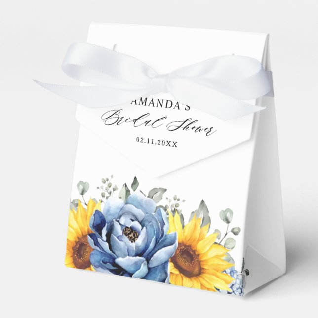 Sunflower Dusty Blue Slate Peony Bridal Shower Favor Boxes (Front Side)
