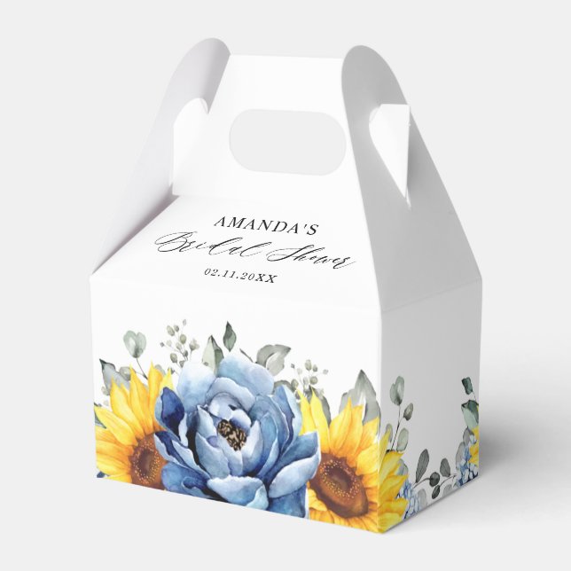 Sunflower Dusty Blue Slate Peony Bridal Shower     Favor Boxes (Back Side)