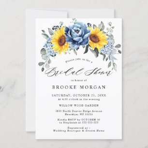 Sunflower Dusty Blue Slate Peony Bridal Shower Invitation