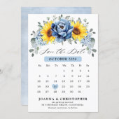 Sunflower Dusty Blue Slate Peony Floral  Calendar  Save The Date (Front/Back)