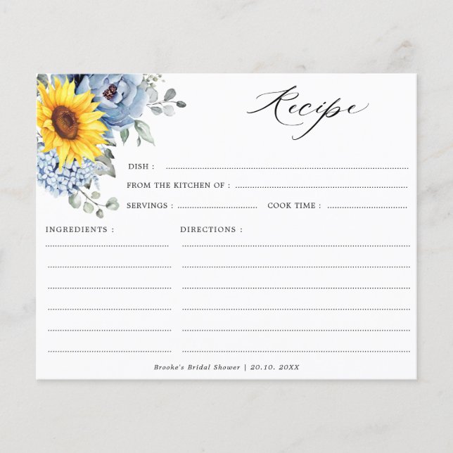 Sunflower Dusty Blue Slate Peony Floral Recipe (Front)