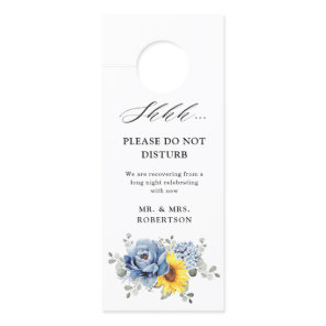 Sunflower Dusty Blue Slate Peony Floral Wedding Door Hanger