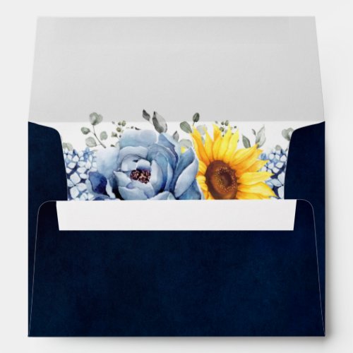 Sunflower Dusty Blue Slate Peony Floral Wedding En Envelope