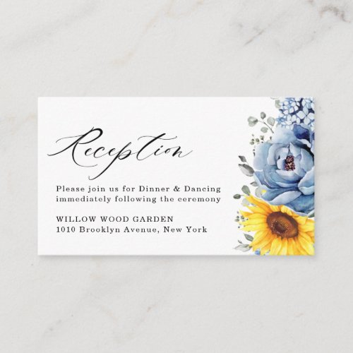 Sunflower Dusty Blue Slate Peony Floral Wedding Enclosure Card