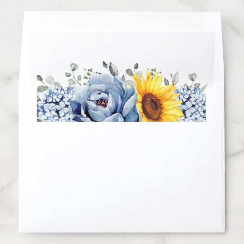 Sunflower Dusty Blue Slate Peony Floral Wedding Envelope Liner