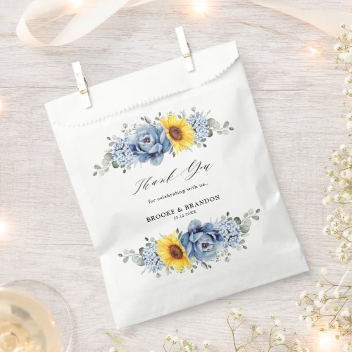 Sunflower Dusty Blue Slate Peony Floral Wedding Favor Bag
