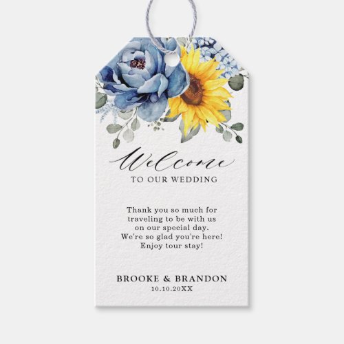Sunflower Dusty Blue Slate Peony Floral Wedding Gift Tags