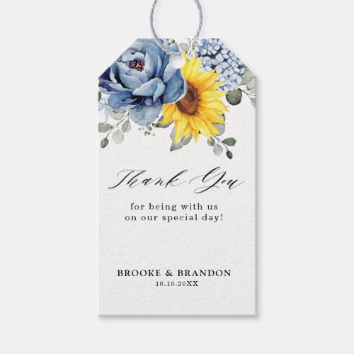 Sunflower Dusty Blue Slate Peony Floral Wedding  Gift Tags