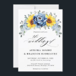 Sunflower Dusty Blue Slate Peony Floral Wedding    Invitation<br><div class="desc">Elegant and modern floral midsummer wedding invitation features a bouquet of watercolor sunflower hydrangea & peonies in shades of yellow , slate, dusty blue with lush green botanical leaves and eucalyptus. Please find more matching designs and variations from my "blissweddingpaperie" store. And feel free to contact me for further customization...</div>